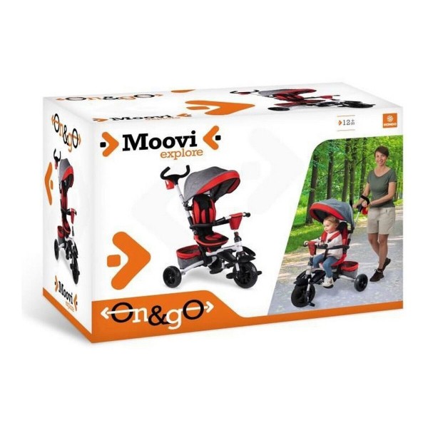 Tricycle Mondo On & Go Moovi Explore Rouge Convertible Pliable Rotation des sièges